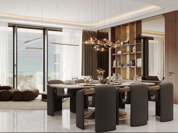 Furnished living and dining room with sea view, The Royal Atlantis 2 bedroom apartment, Palm Jumeirah