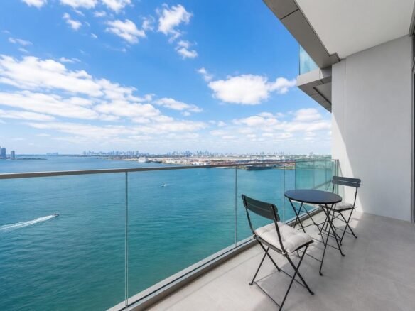 Sea view from the balcony, Anwa 2 bedroom apartment, Dubai Maritime City
