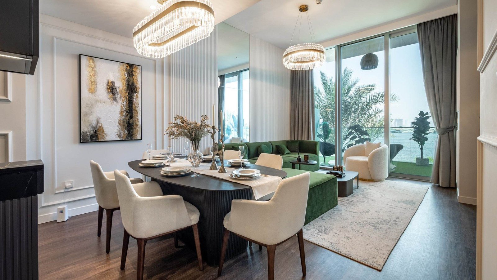 Furnished living and dining room, The Grand townhouse, Dubai Creek Harbour