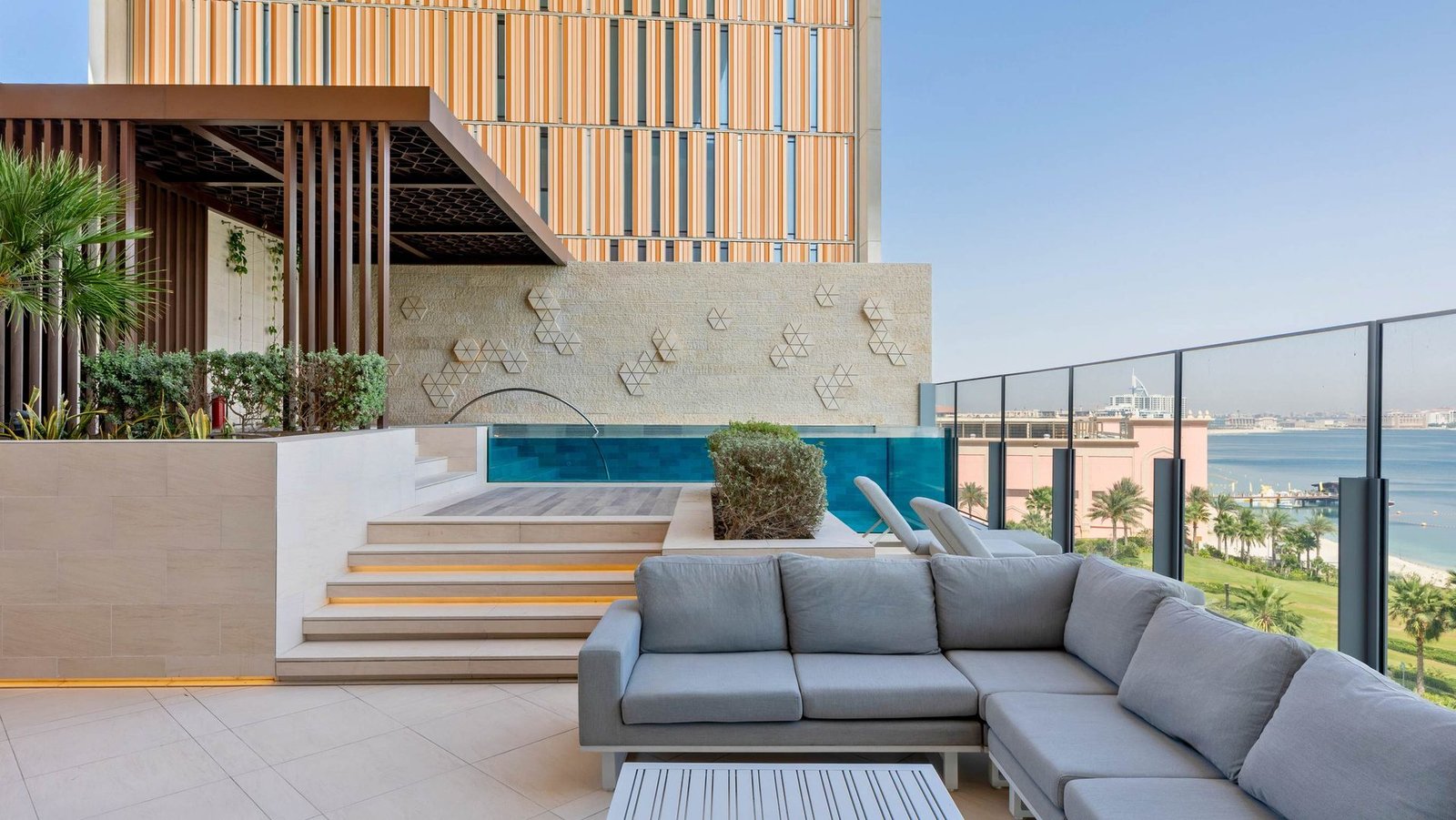 Terrace lounge and private pool, The Royal Atlantis sky court, Palm Jumeirah Terrace lounge and private pool, The Royal Atlantis sky court, Palm Jumeirah